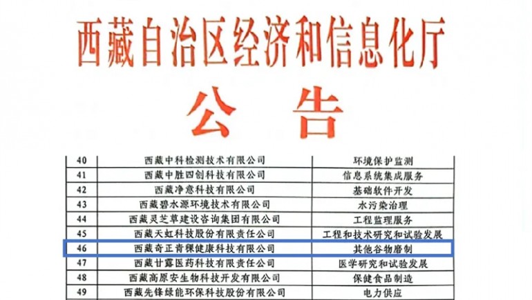 奇正青稞榮膺創(chuàng)新型中小企業(yè)認(rèn)證，引領(lǐng)青稞產(chǎn)業(yè)健康新潮流